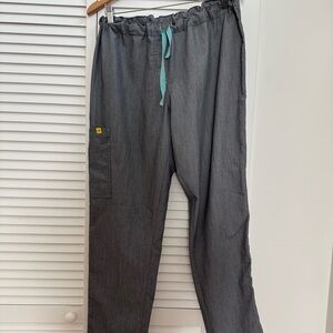 Figs Charcoal pants with Teal Drawstring